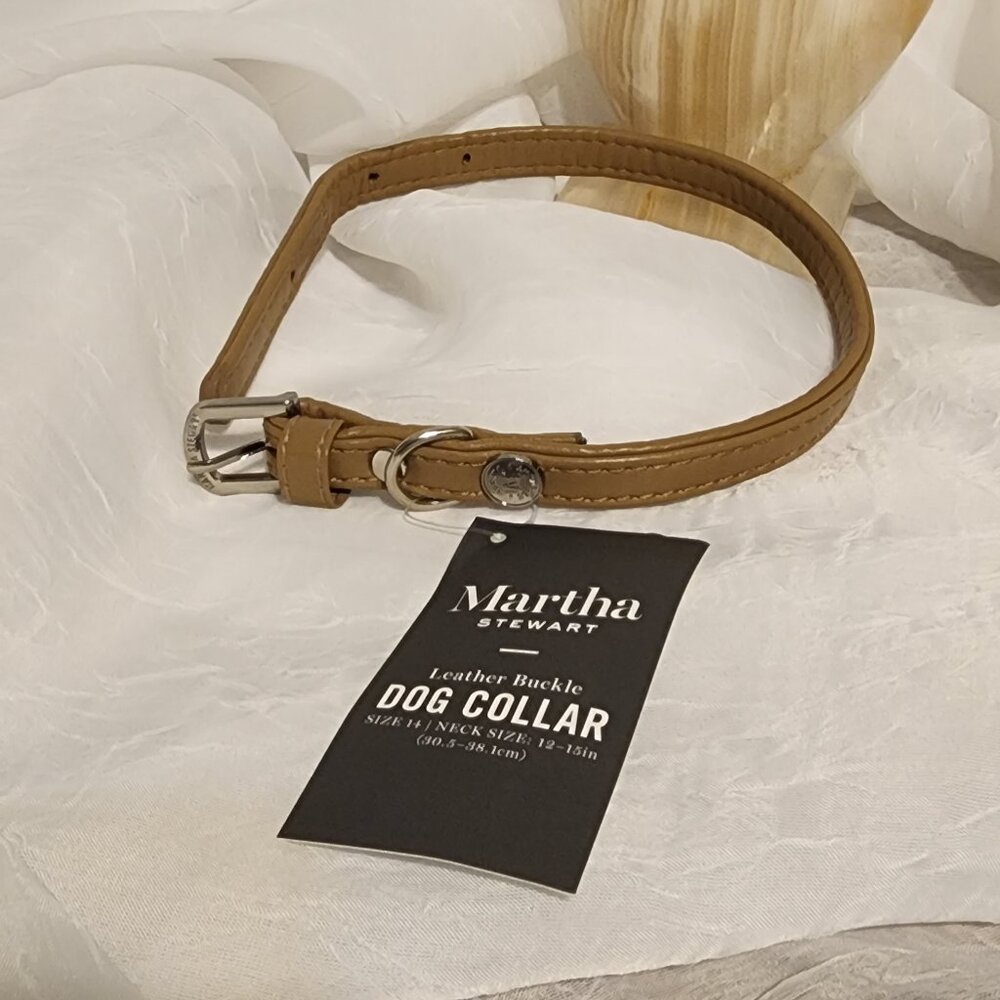 Leather Dog Collar - Martha Stewart - Size 14 - Tan